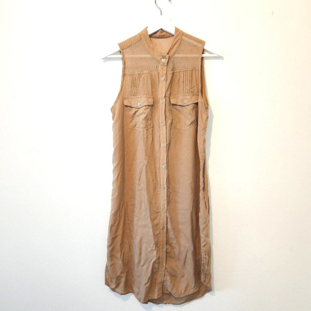 COTTON WORLD Beige Sleeveless Button Down Dress S